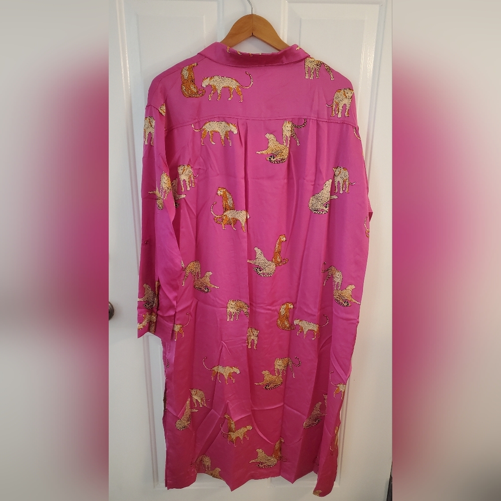NWT Umgee Hot Pink Satin Leopard-Print Button-Front Duster - Picture 6 of 6